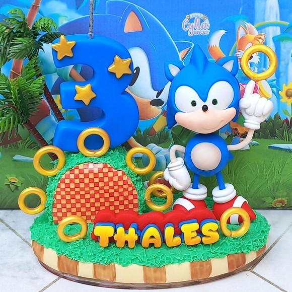 Topo de Bolo Cenário Sonic Biscuit
