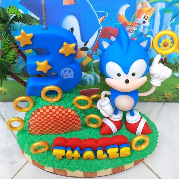 Topo de Bolo Cenário Sonic Biscuit