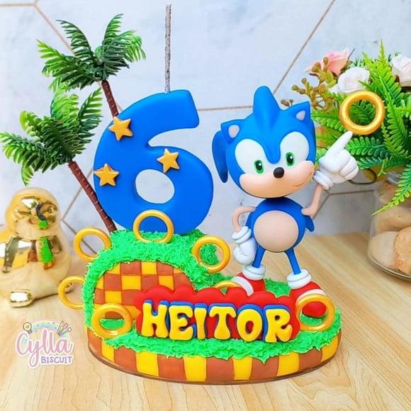 Topo de Bolo Cenário Sonic Biscuit