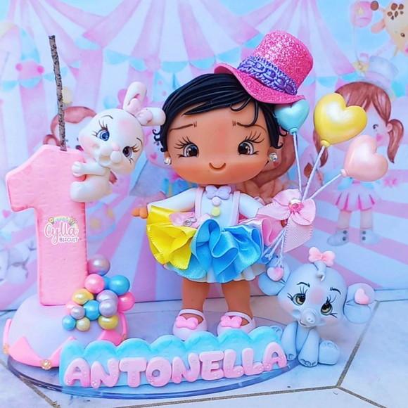 Topo de Bolo Circo Rosa em Biscuit