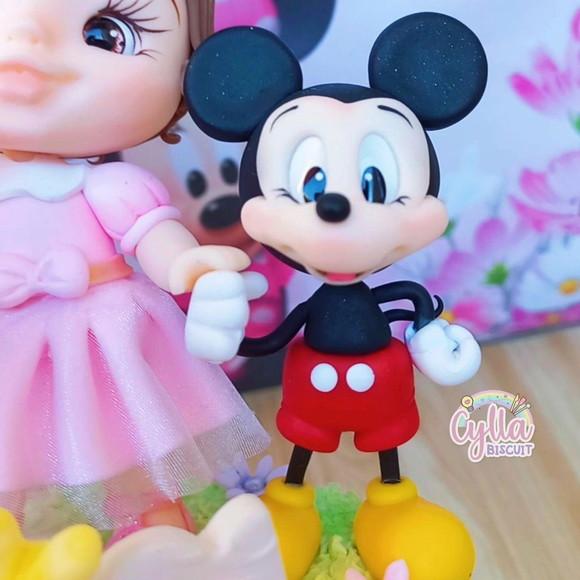 Topo de Bolo Personalizado Minnie e Mickey em Biscuit