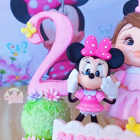 Topo de Bolo Personalizado Minnie e Mickey em Biscuit