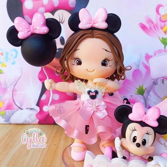Topo de Bolo Personalizado Minnie em Biscuit