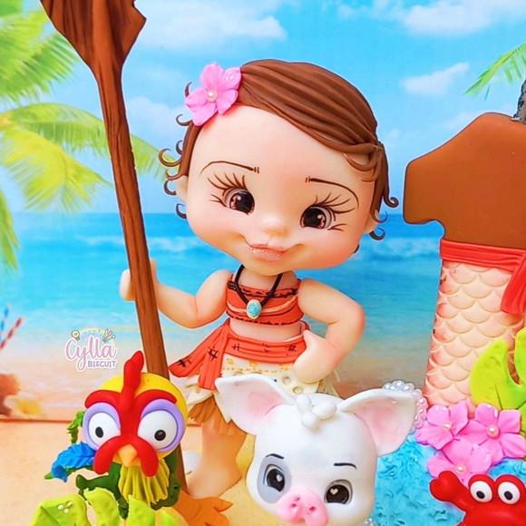 Topo de Bolo Personalizado Moana em Biscuit
