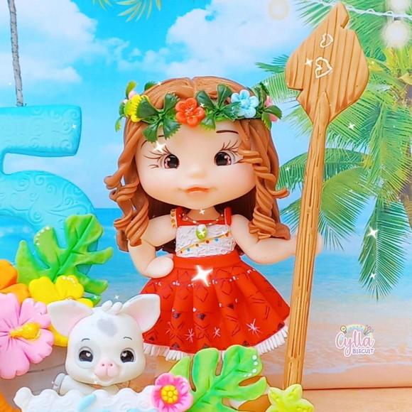 Topo de Bolo Personalizado Moana em Biscuit