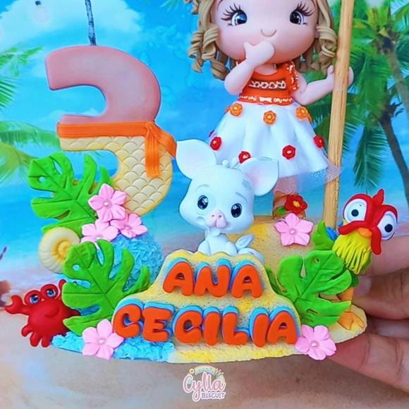 Topo de Bolo Personalizado Moana em Biscuit