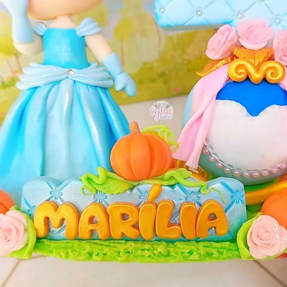 Topo de Bolo Vela Princesa Cinderela de Biscuit