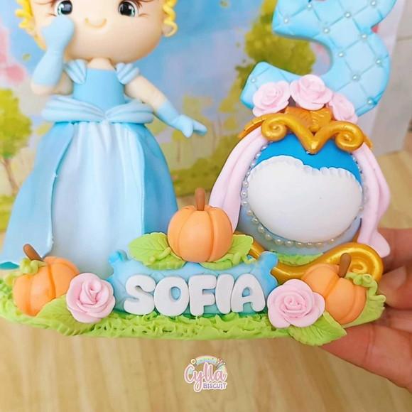 Topo de Bolo Vela Princesa Cinderela de Biscuit