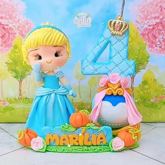 Topo de Bolo Vela Princesa Cinderela de Biscuit