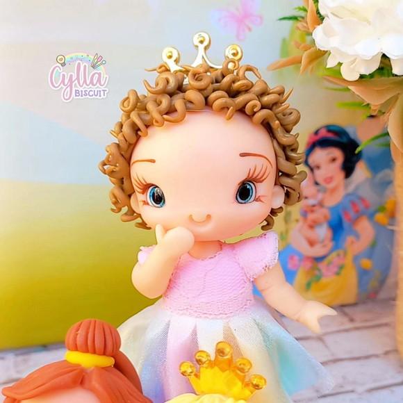 Topo de Bolo Vela Princesas de Biscuit