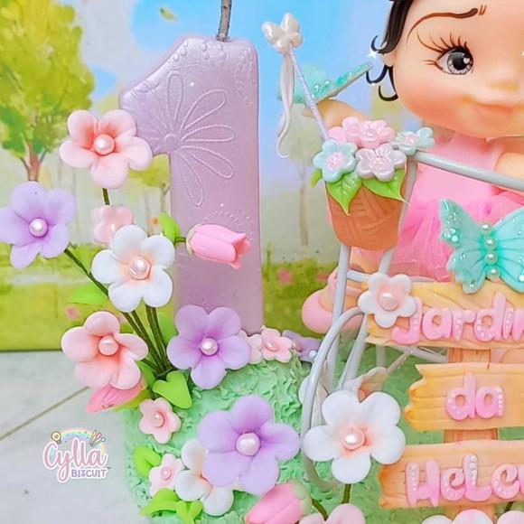 Topo Vela Cenário Bicicleta Jardim das Borboletas em Biscuit
