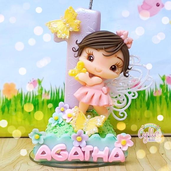 Vela Jardim Fada Rosa em Biscuit