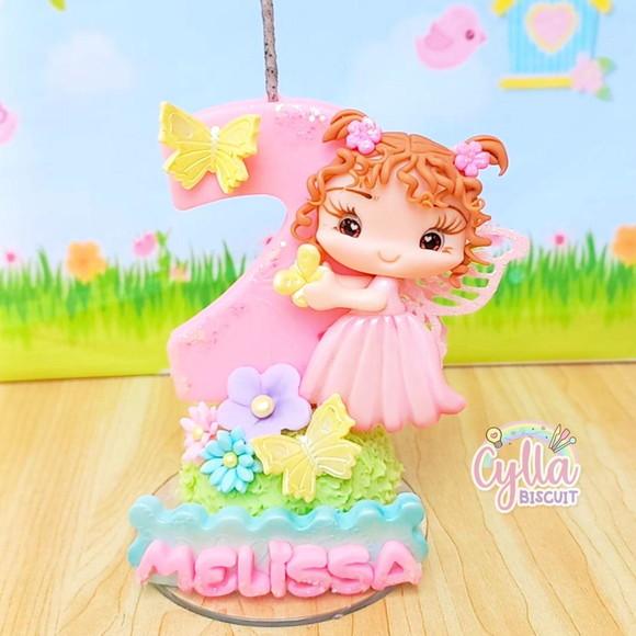 Vela Jardim Fada Rosa em Biscuit
