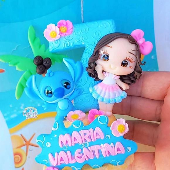 Vela Stitch e Menina em Biscuit