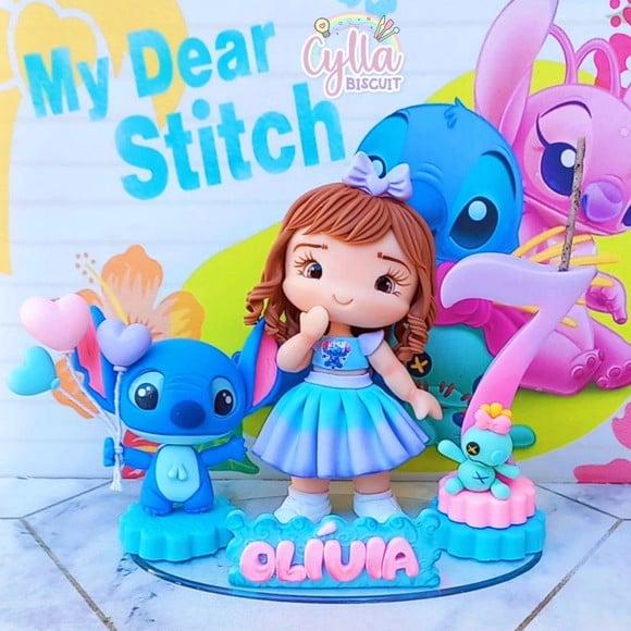 Vela Stitch e Menina em Biscuit