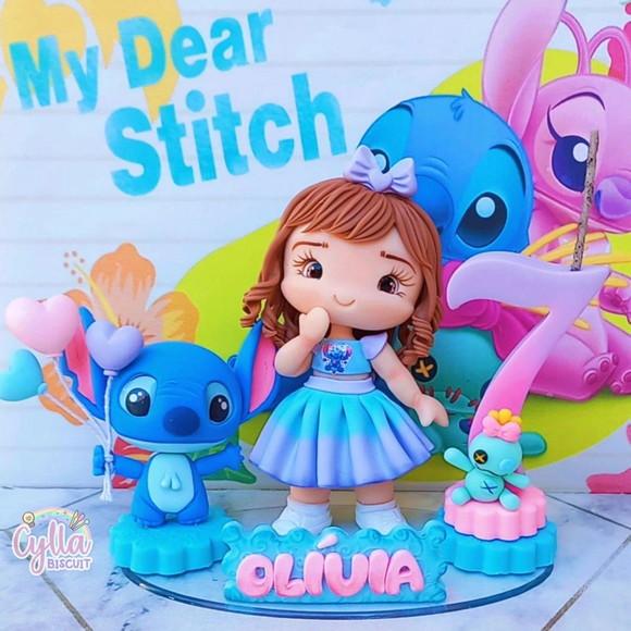 Vela Stitch e Menina em Biscuit