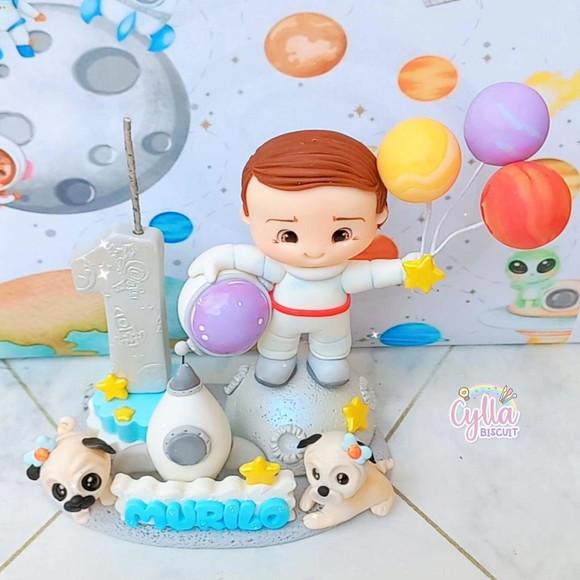 Vela Topo de Bolo Astronauta em Biscuit