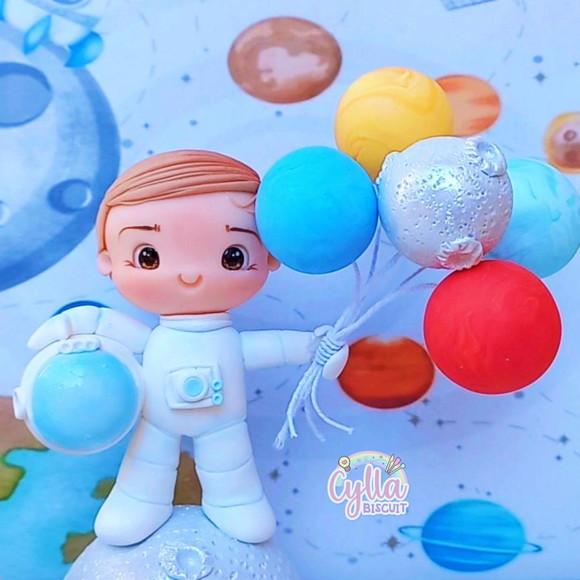 Vela Topo de Bolo Astronauta em Biscuit