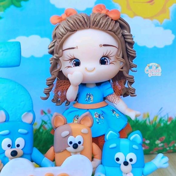 Vela Topo de Bolo Bluey e Família em Biscuit