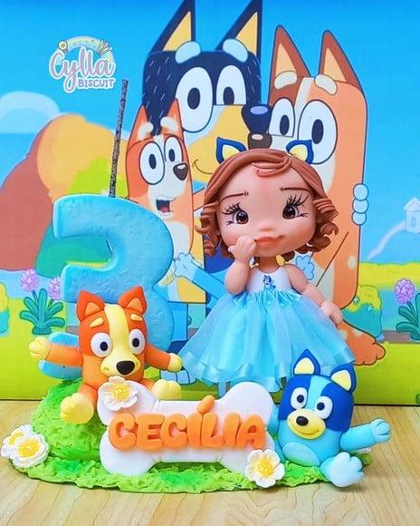 Vela Topo de Bolo Bluey e Pingo em Biscuit
