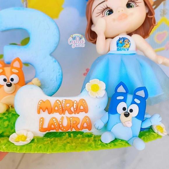 Vela Topo de Bolo Bluey e Pingo em Biscuit
