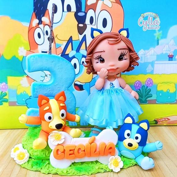 Vela Topo de Bolo Bluey e Pingo em Biscuit