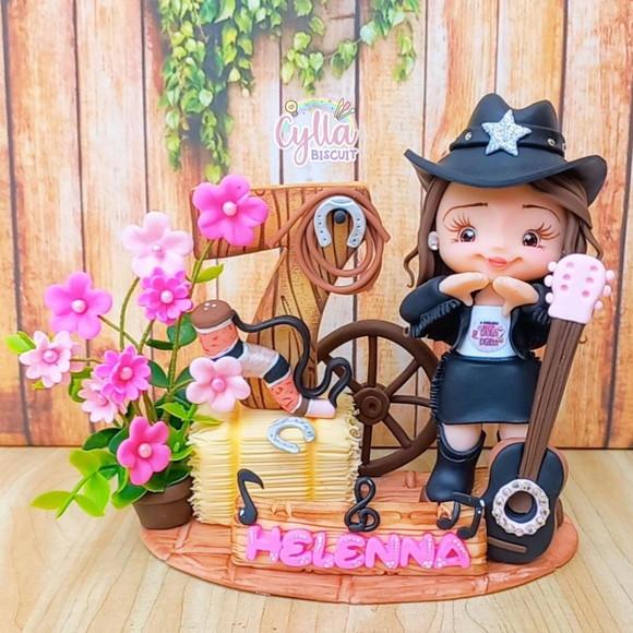 Vela Topo de Bolo Cenário Boiadeira em Biscuit