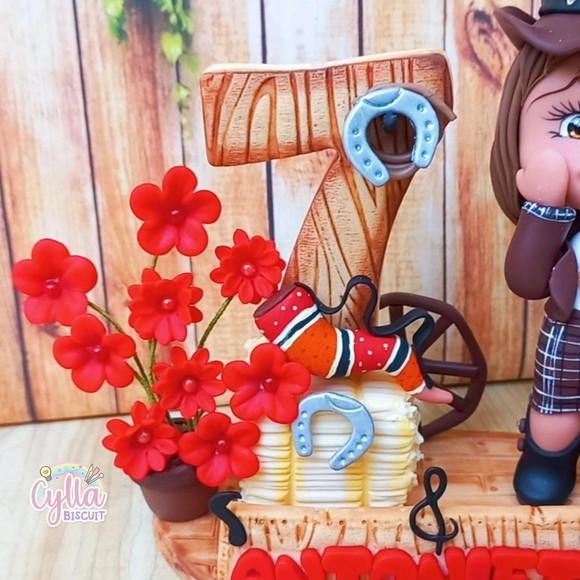 Vela Topo de Bolo Cenário Country em Biscuit