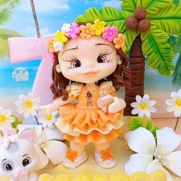 Vela Topo de Bolo Cenário Moana Baby Biscuit