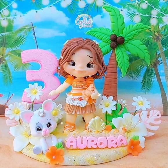 Vela Topo de Bolo Cenário Moana Baby Biscuit