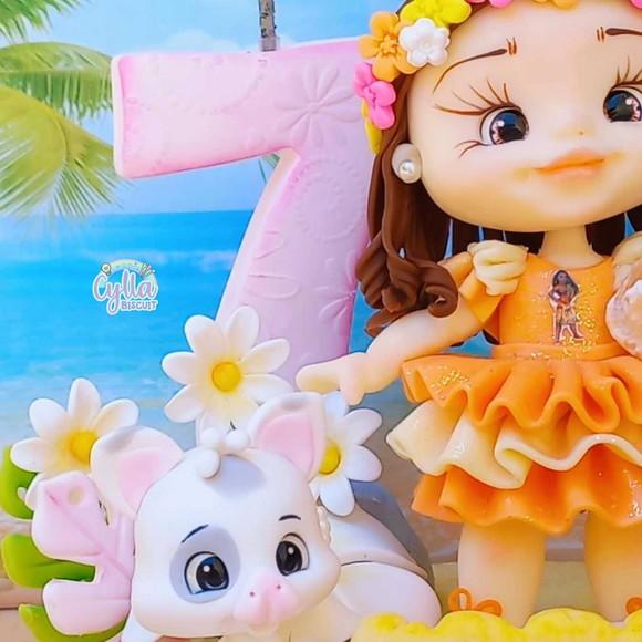Vela Topo de Bolo Cenário Moana Baby Biscuit