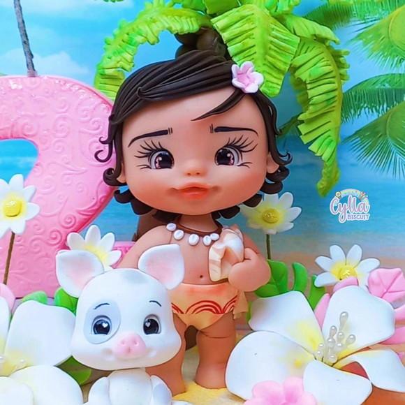 Vela Topo de Bolo Cenário Moana Baby Biscuit