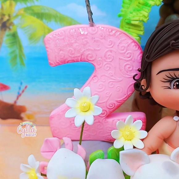 Vela Topo de Bolo Cenário Moana Baby Biscuit