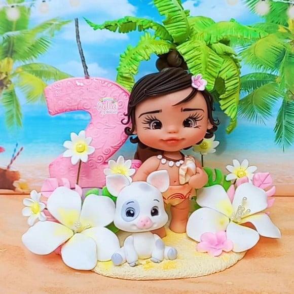 Vela Topo de Bolo Cenário Moana Baby Biscuit