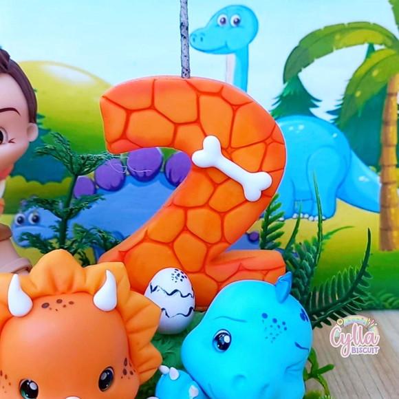 Vela Topo de Bolo Dinossauros Baby Biscuit