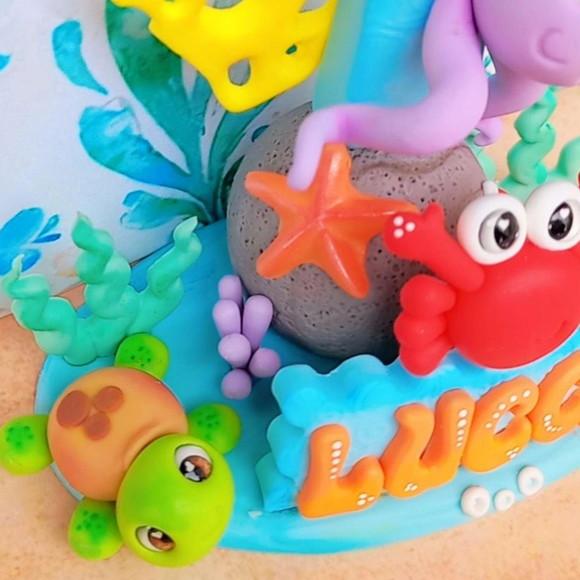 Vela Topo de Bolo Fundo do Mar em Biscuit