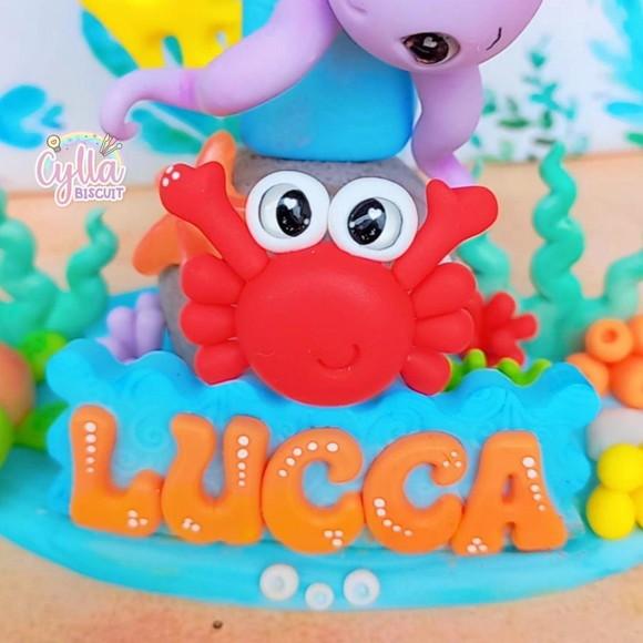 Vela Topo de Bolo Fundo do Mar em Biscuit