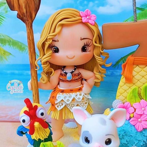 Vela Topo de Bolo Moana em Biscuit