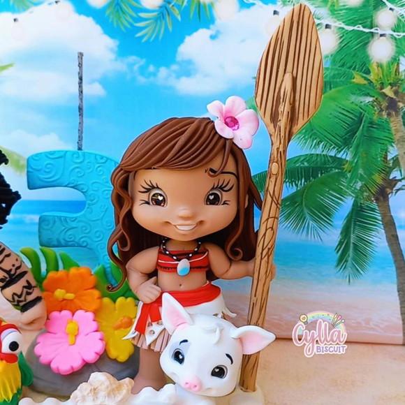 Vela Topo de Bolo Moana e Maui em Biscuit
