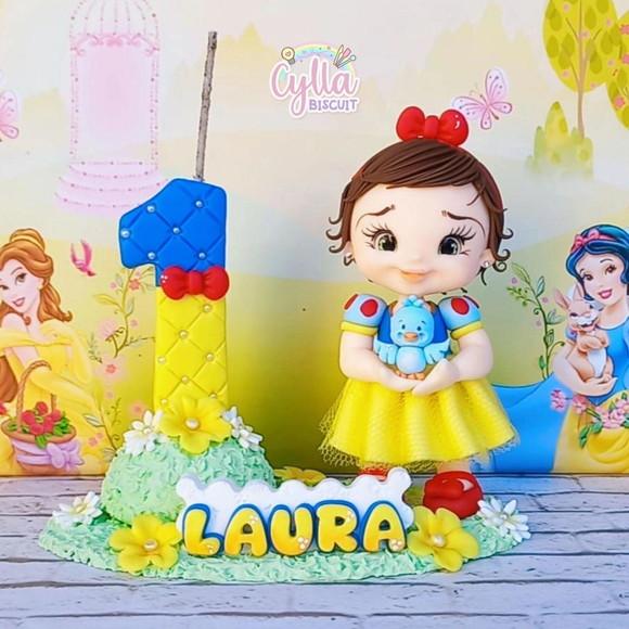 Vela Topo de Bolo Personalizado Branca de Neve Biscuit