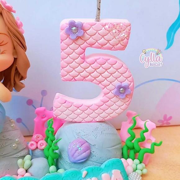 Vela Topo de Bolo Personalizado Sereia Biscuit