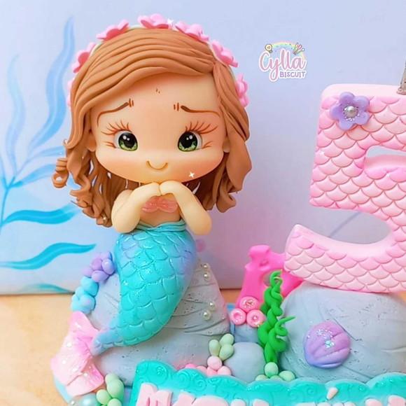Vela Topo de Bolo Personalizado Sereia Biscuit