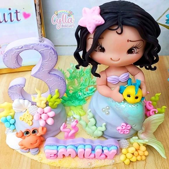 Vela Topo de Bolo Personalizado Sereia Biscuit