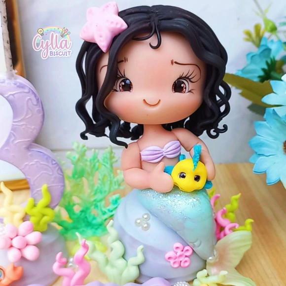 Vela Topo de Bolo Personalizado Sereia Biscuit