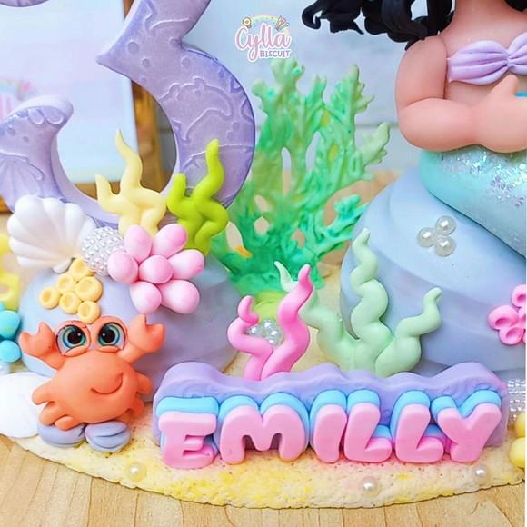 Vela Topo de Bolo Personalizado Sereia Biscuit