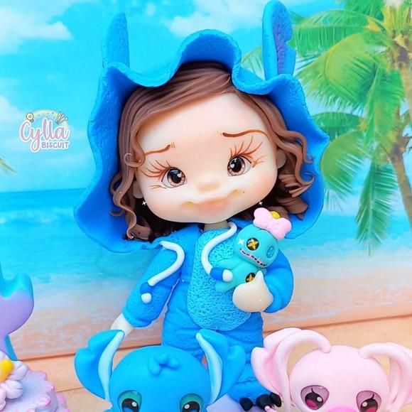 Vela Topo de Bolo Pijama Stitch em Biscuit