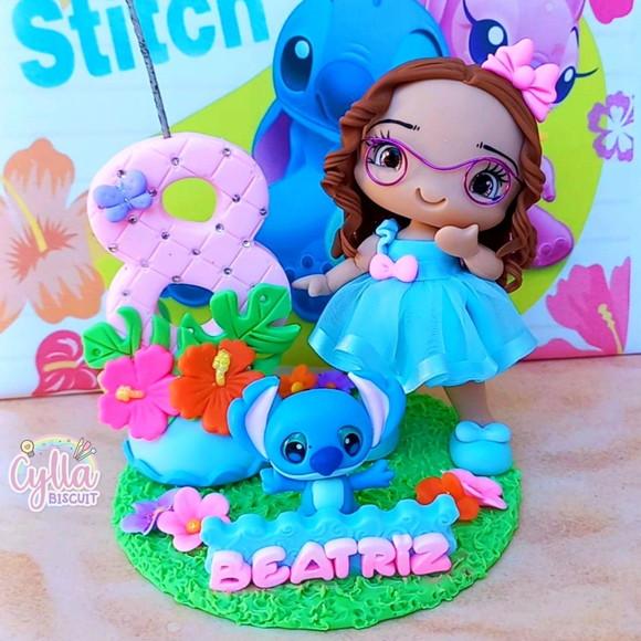 Vela Topo de Bolo Stitch em Biscuit