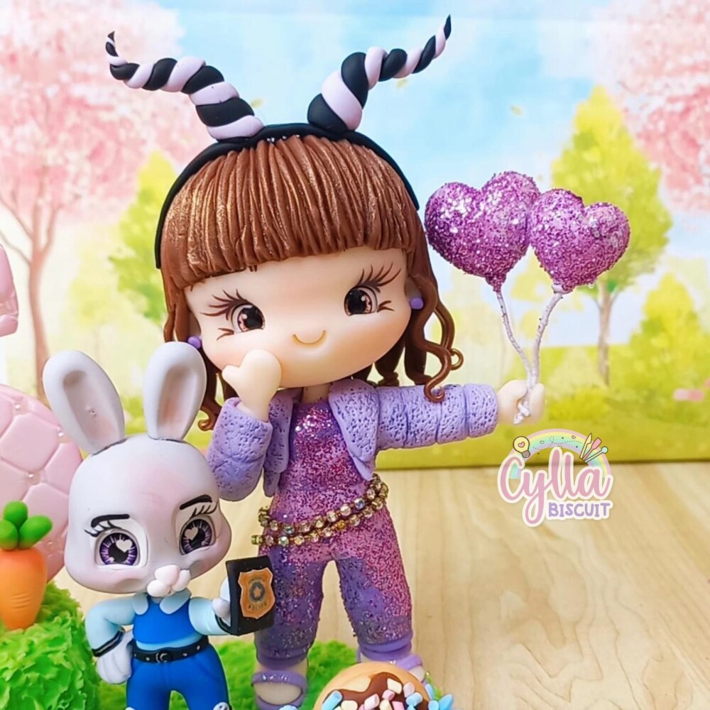 VELA TOPO DE BOLO PERSONALIZADO ZOOTOPIA 2 GAZELLE EM BISCUIT