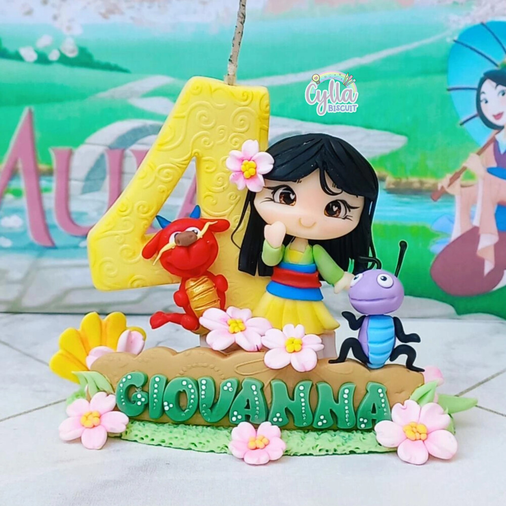 Vela personalizada Mulan em biscuit