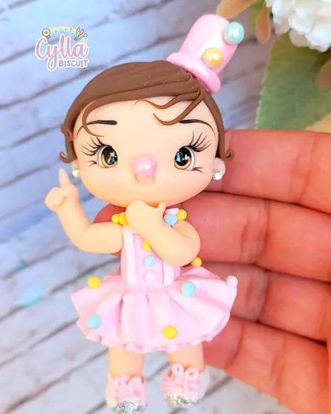 Kit 10 Apliques de Luxo em Biscuit Circo Rosa